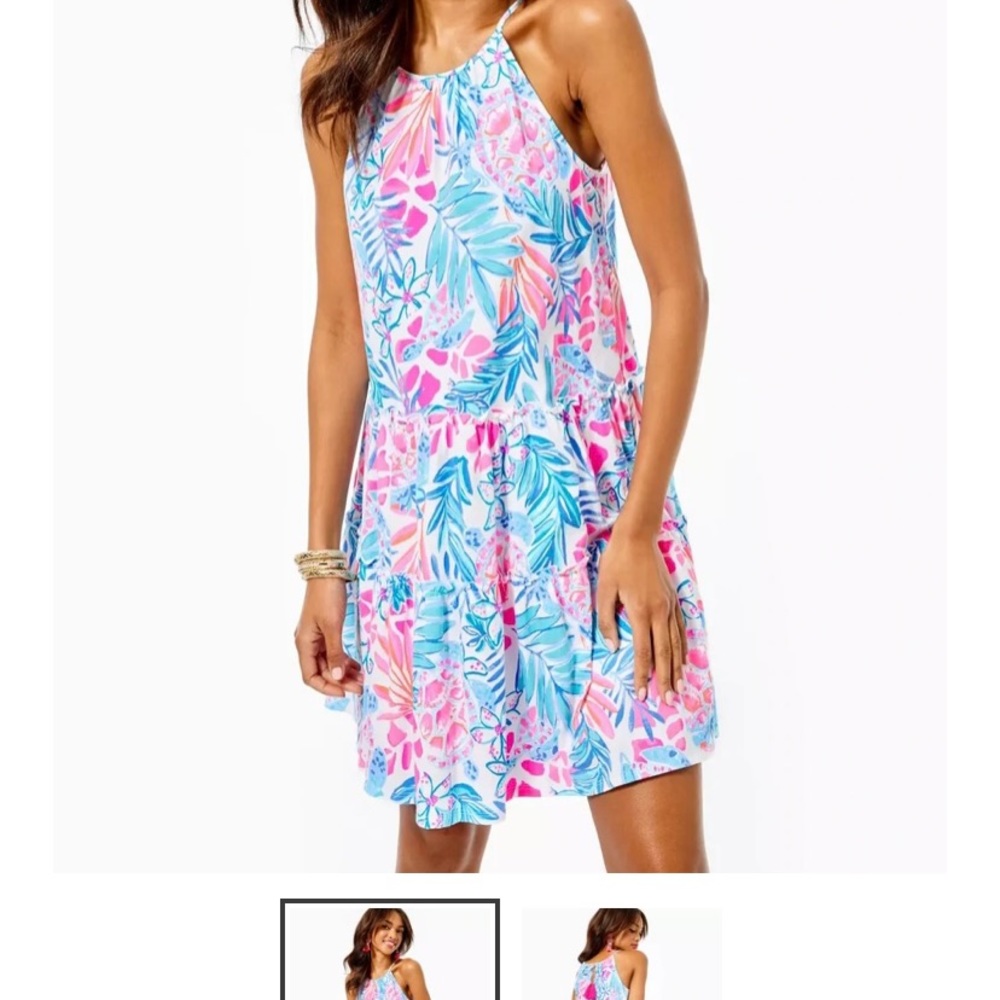 Lily Pulitzer Evalyn Swing Dress. Color is Resort white rainforest retreat